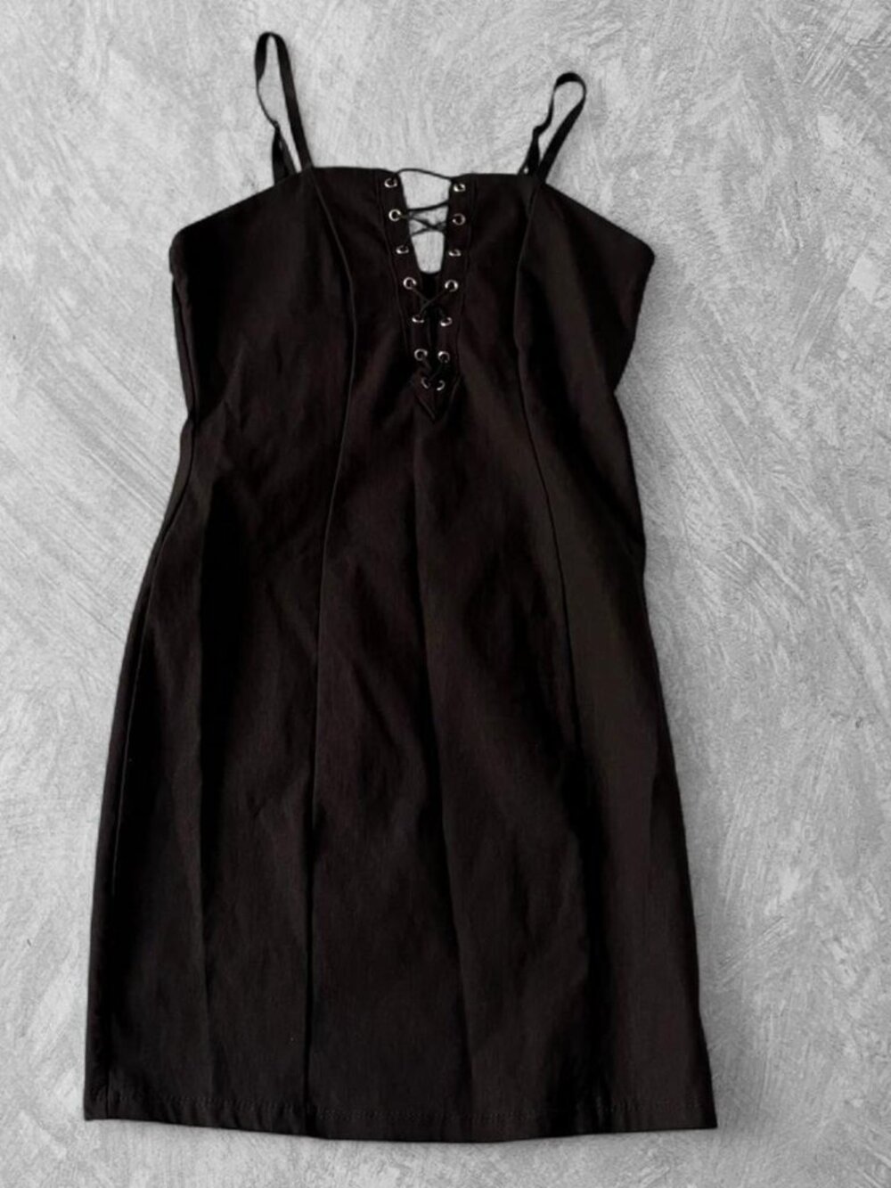 Black mini dress with lace up front - SIZE S